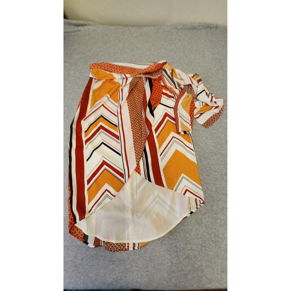 Banana‎ Republic Skirt Womens 6 Orange Multi Wrap Tie Waist Lined Chevron Print